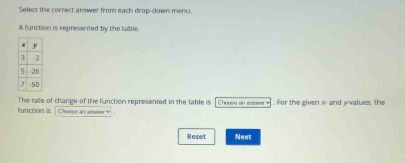 select the correct answer from each drop-down menu. a function is repre…
