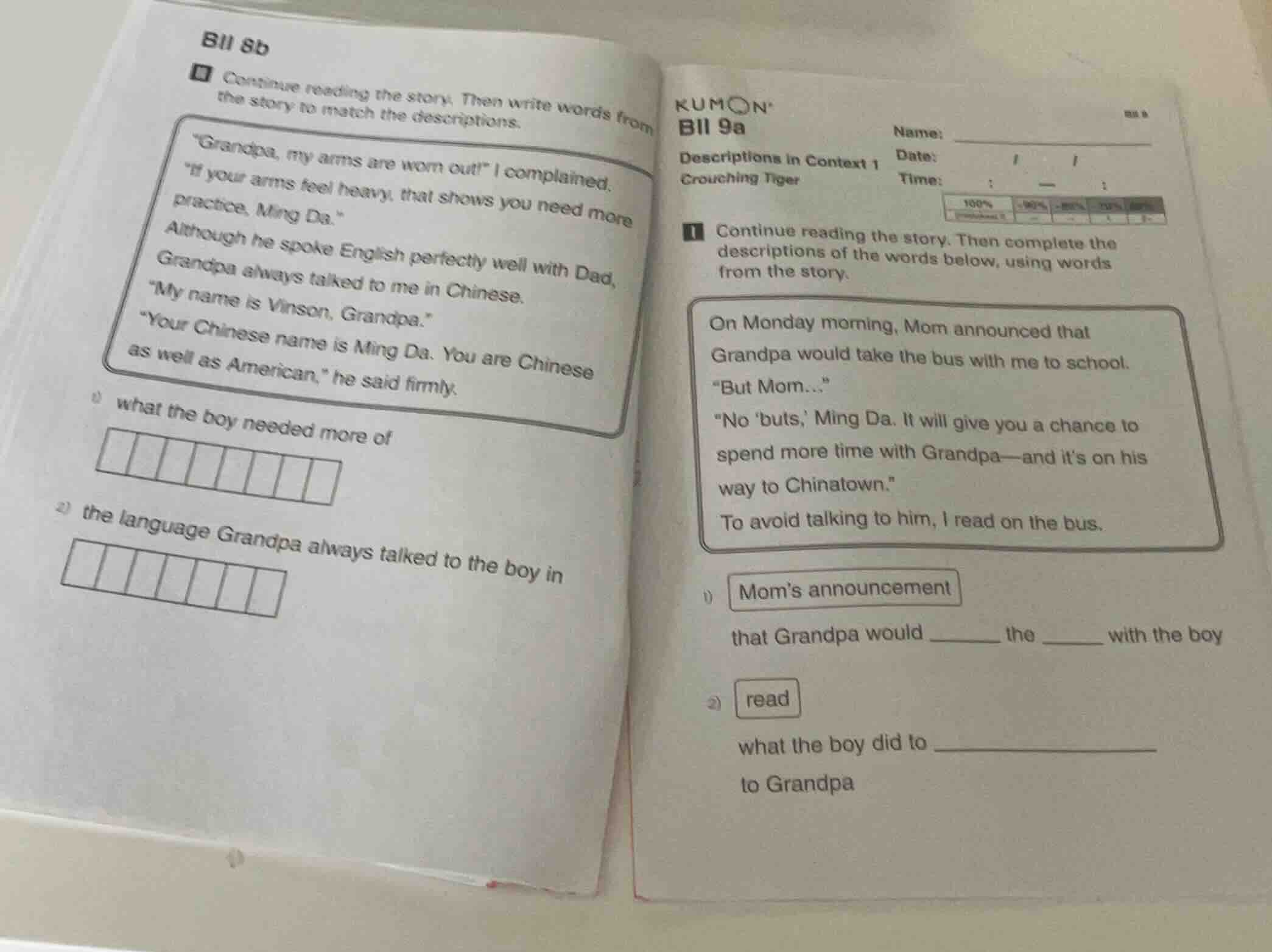 bii 8b continue reading the story. then write words from the story to m…
