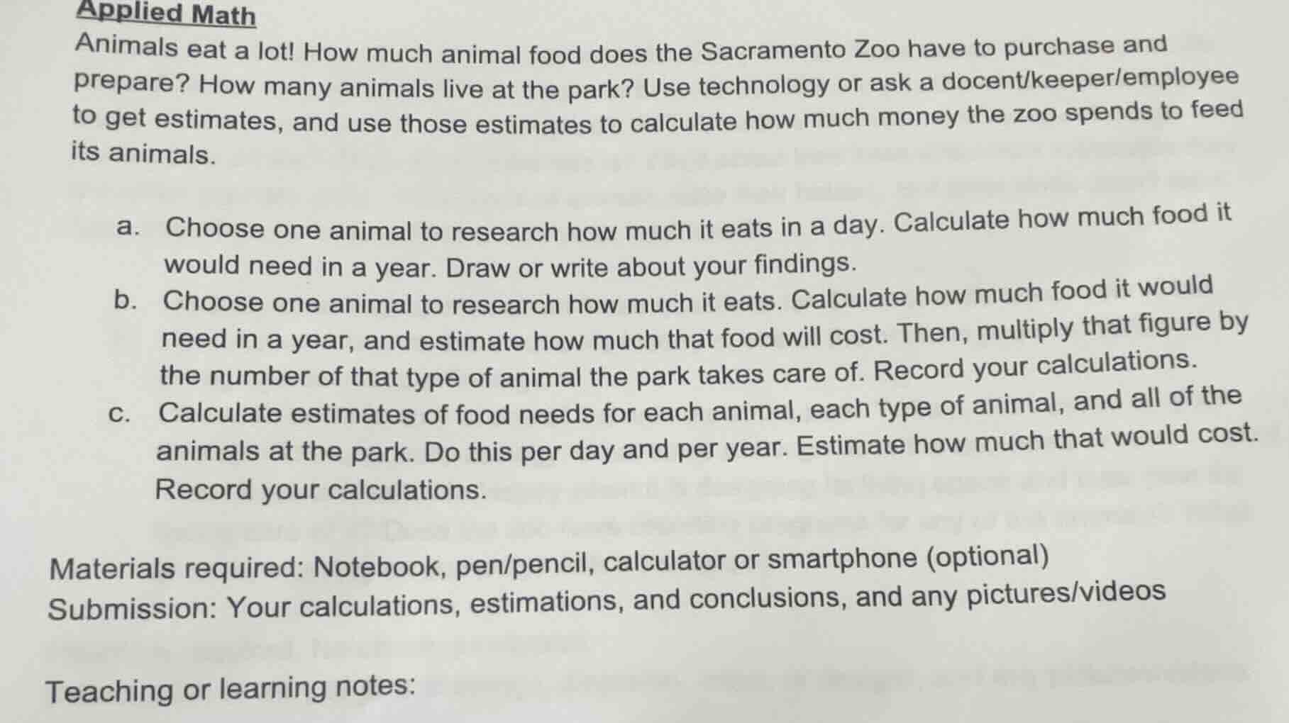 applied math animals eat a lot! how much animal food does the sacrament…