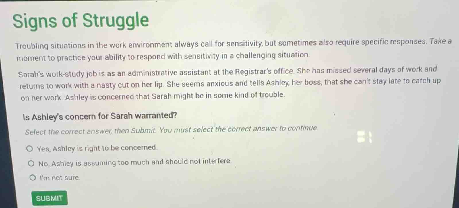 signs of struggle troubling situations in the work environment always c…