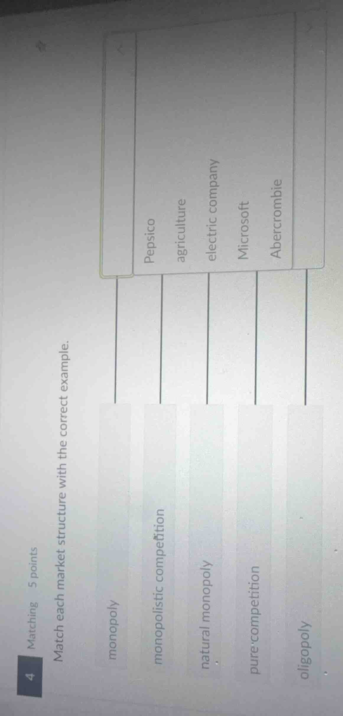 matching 5 points match each market structure with the correct example.…