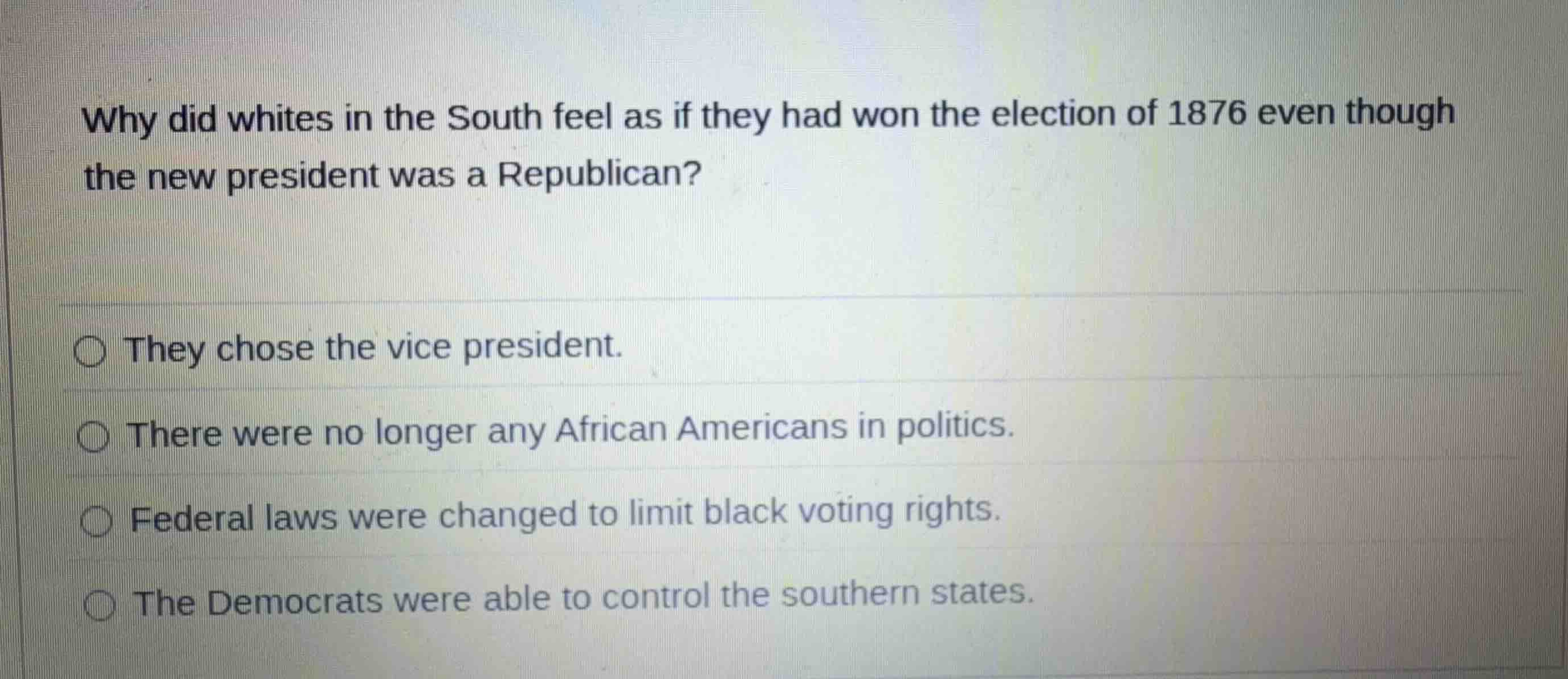 why did whites in the south feel as if they had won the election of 187…