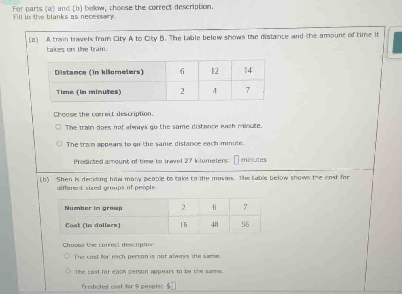 for parts (a) and (b) below, choose the correct description. fill in th…