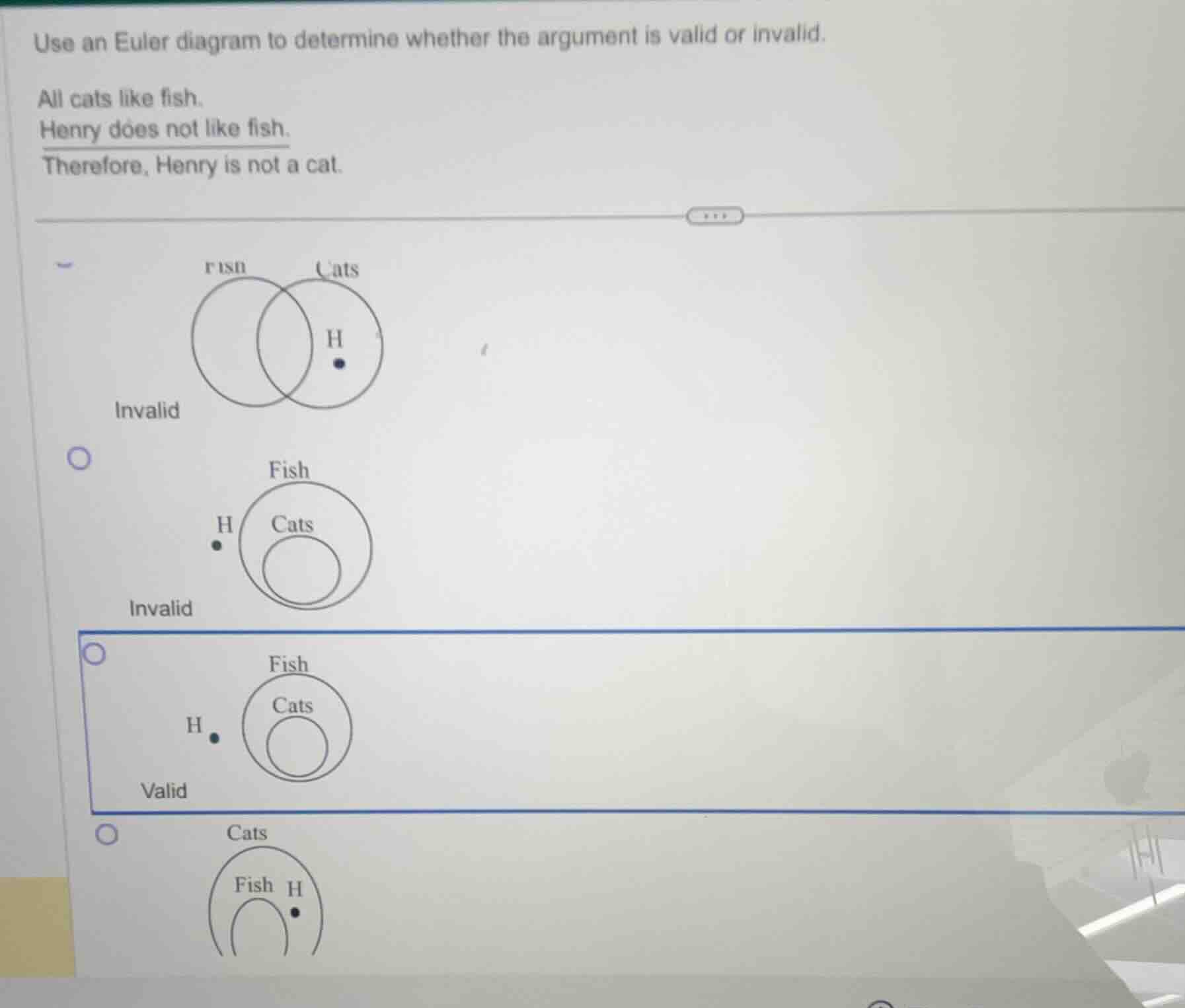 use an euler diagram to determine whether the argument is valid or inva…