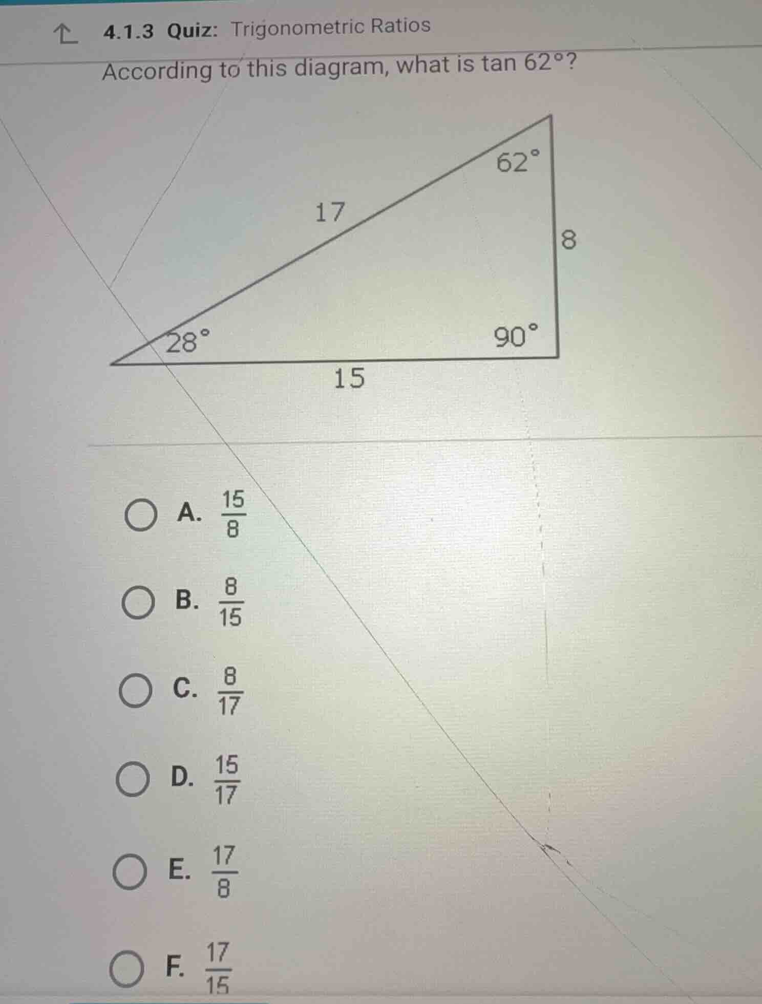 according to this diagram, what is \\(\\tan 62^\\circ\\)? a. \\(\\frac{…