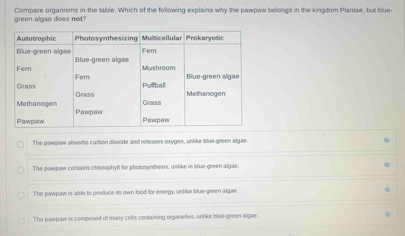 compare organisms in the table. which of the following explains why the…