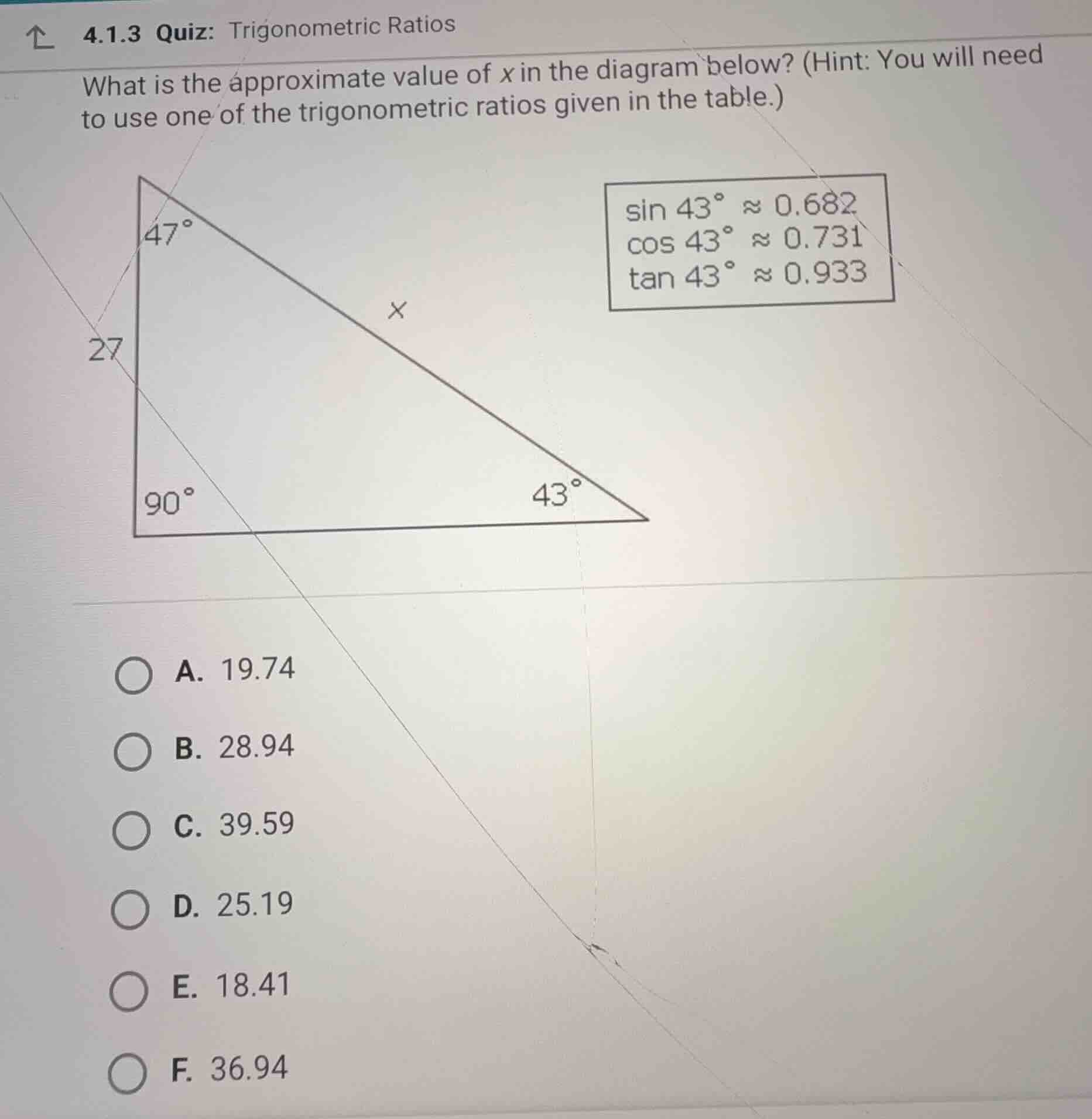 what is the approximate value of \\(x\\) in the diagram below? (hint: y…