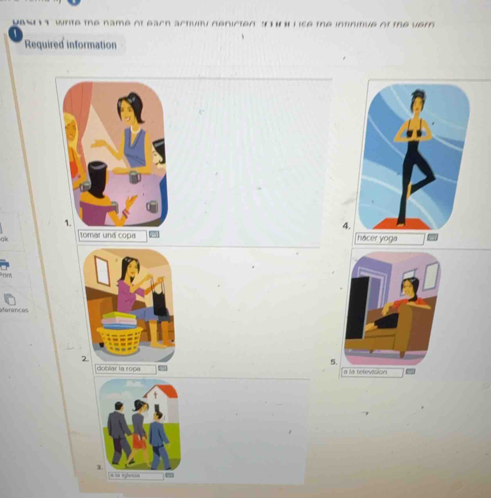 write the name of each activity depicted. use the infinitive of the ver…