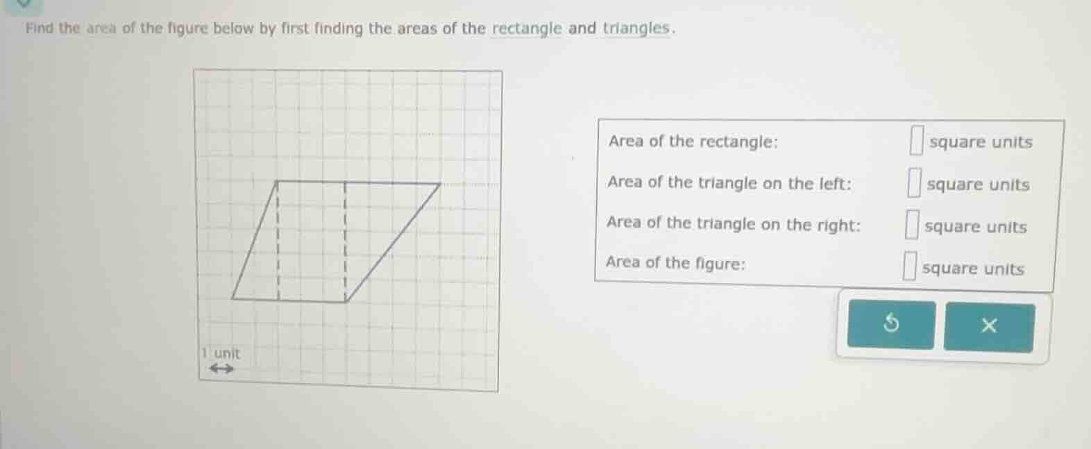 find the area of the figure below by first finding the areas of the rec…