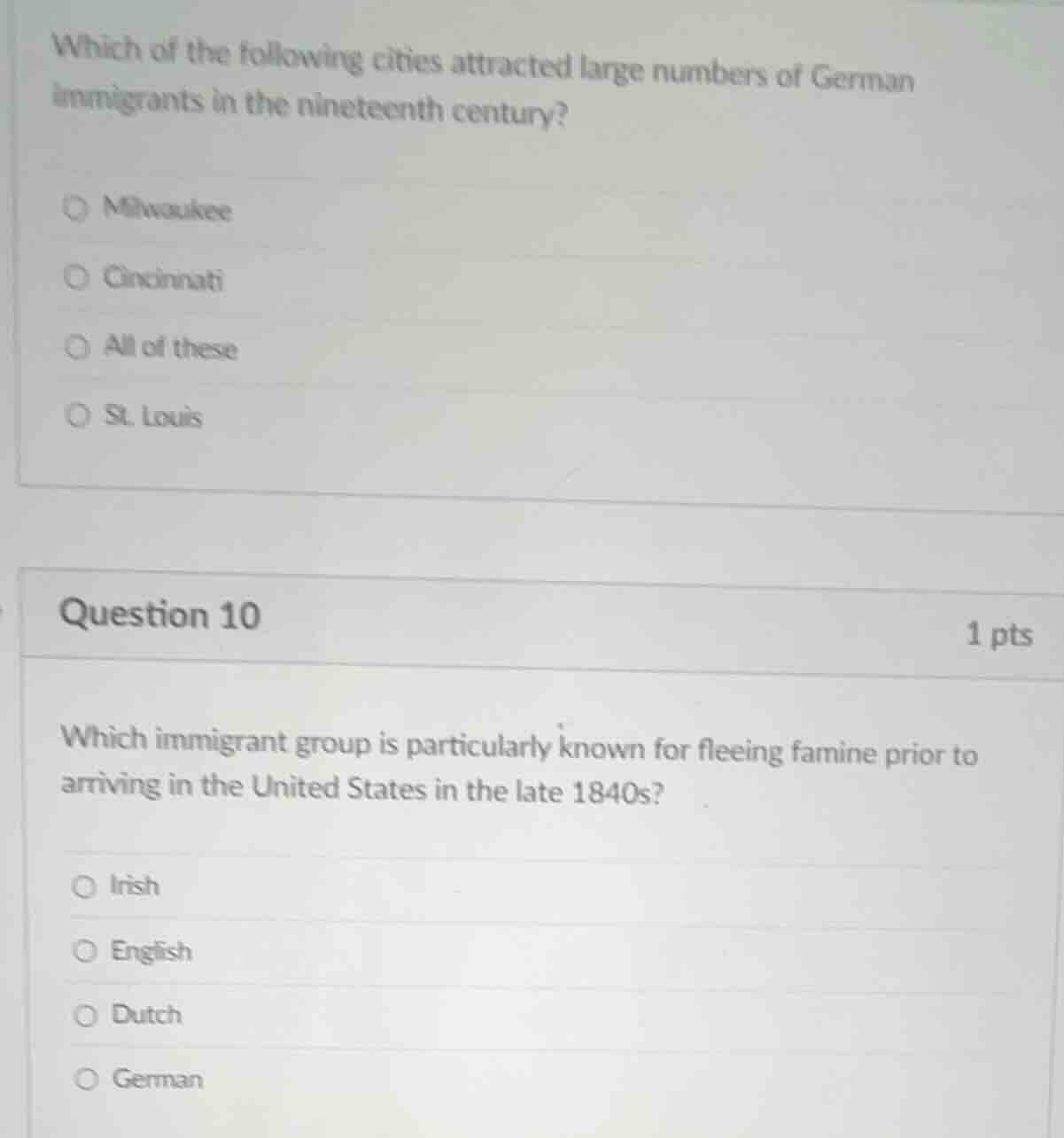 which of the following cities attracted large numbers of german immigra…