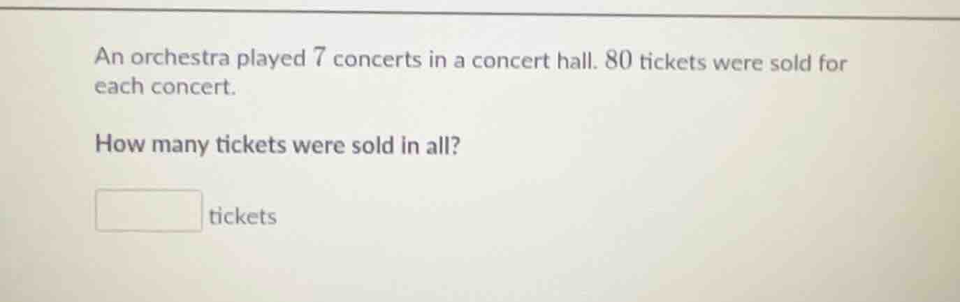 an orchestra played 7 concerts in a concert hall. 80 tickets were sold …