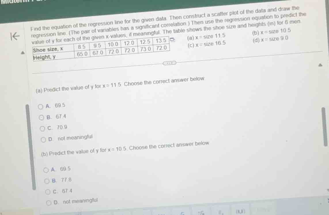find the equation of the regression line for the given data. then const…