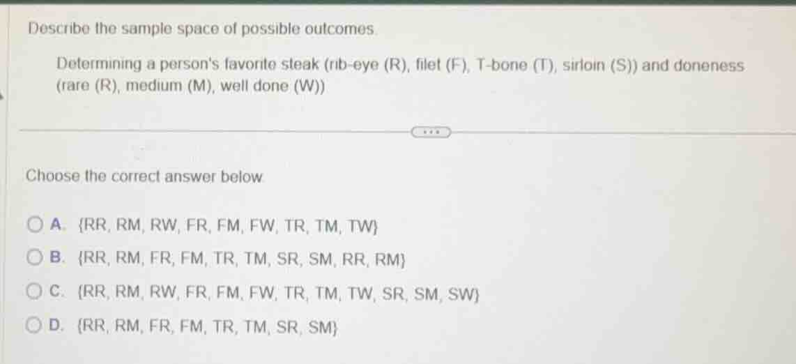 describe the sample space of possible outcomes. determining a persons f…