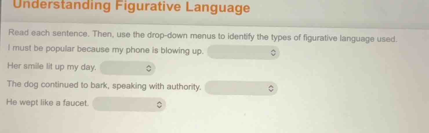 understanding figurative language read each sentence. then, use the dro…