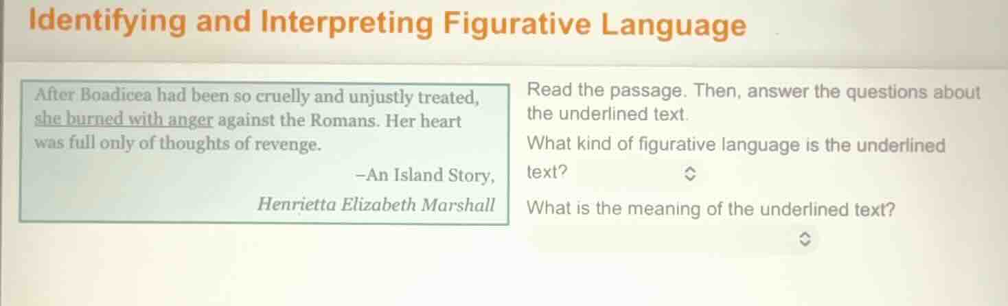 identifying and interpreting figurative language after boadicea had bee…