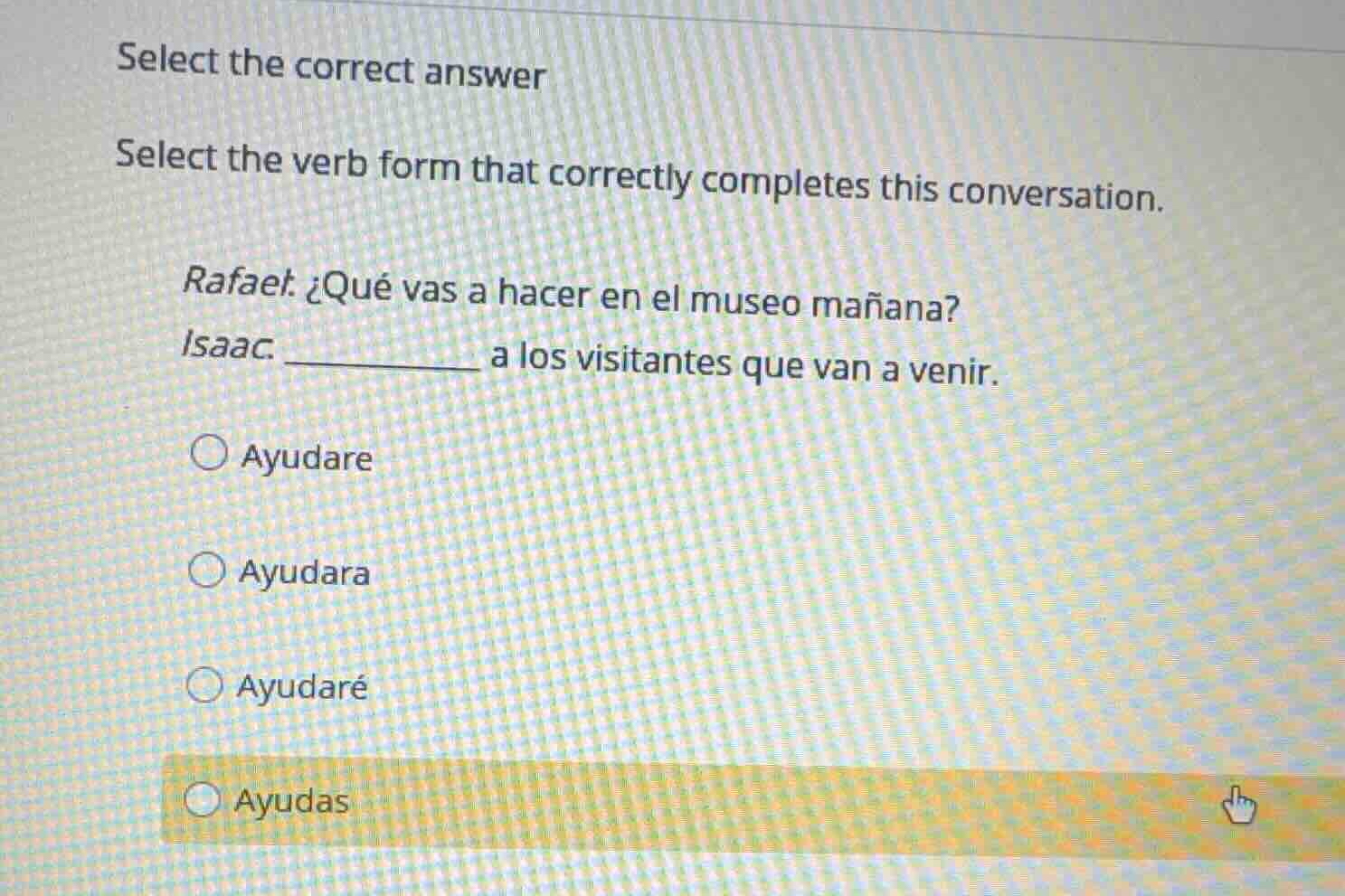 select the correct answer select the verb form that correctly completes…