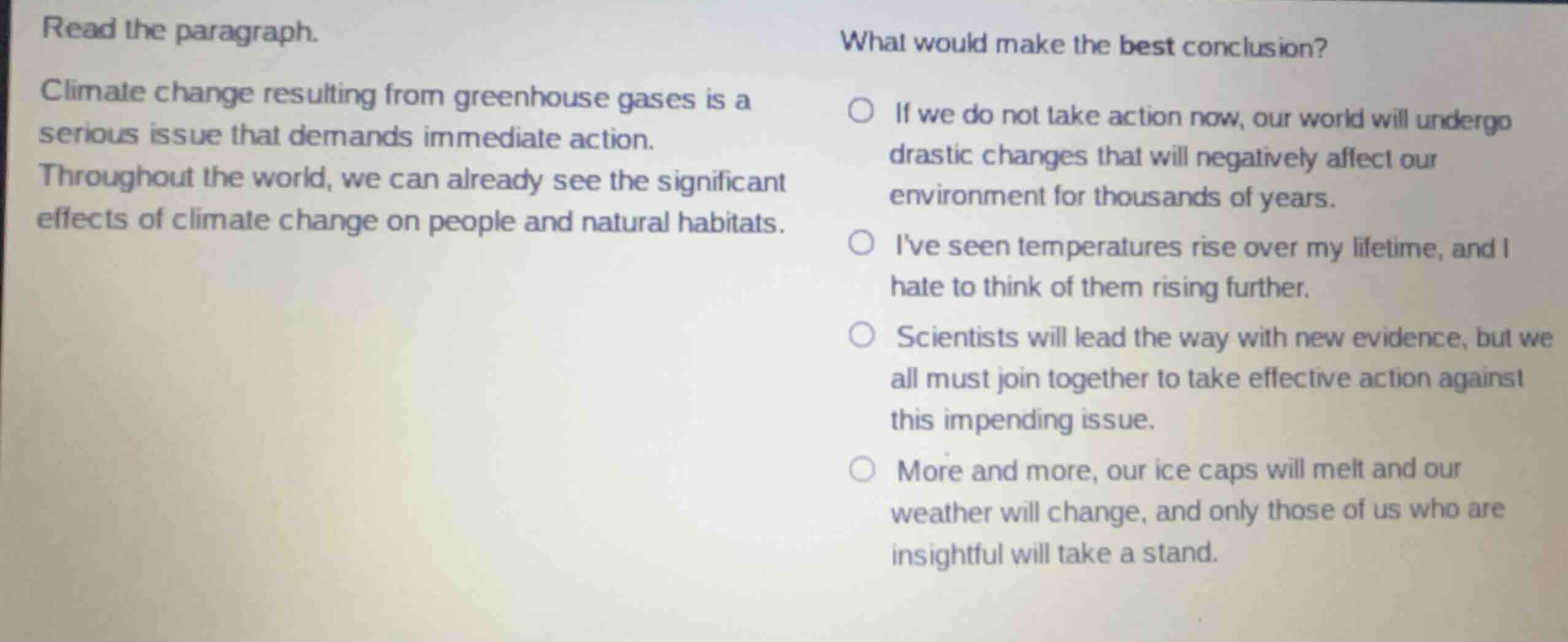 read the paragraph. climate change resulting from greenhouse gases is a…