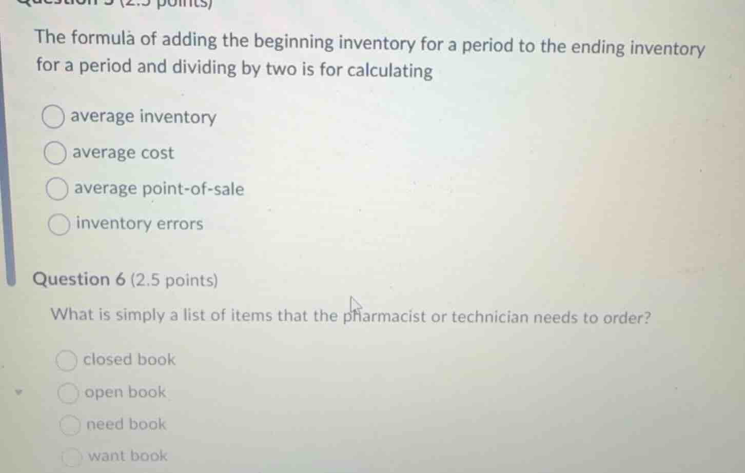 question 5 (2.5 points) the formula of adding the beginning inventory f…
