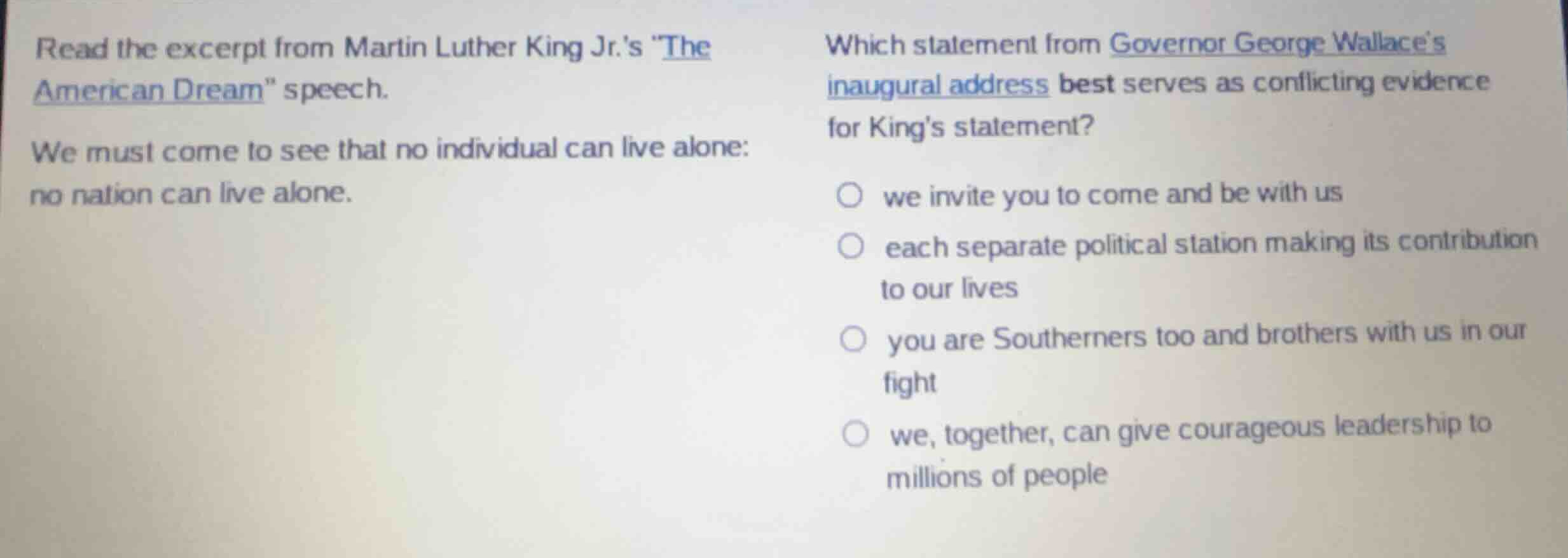read the excerpt from martin luther king jr.s \the american dream\ spee…