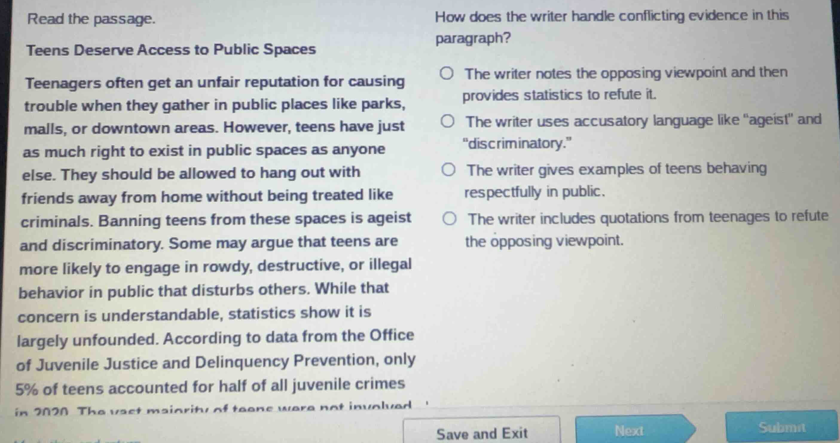 read the passage. teens deserve access to public spaces teenagers often…