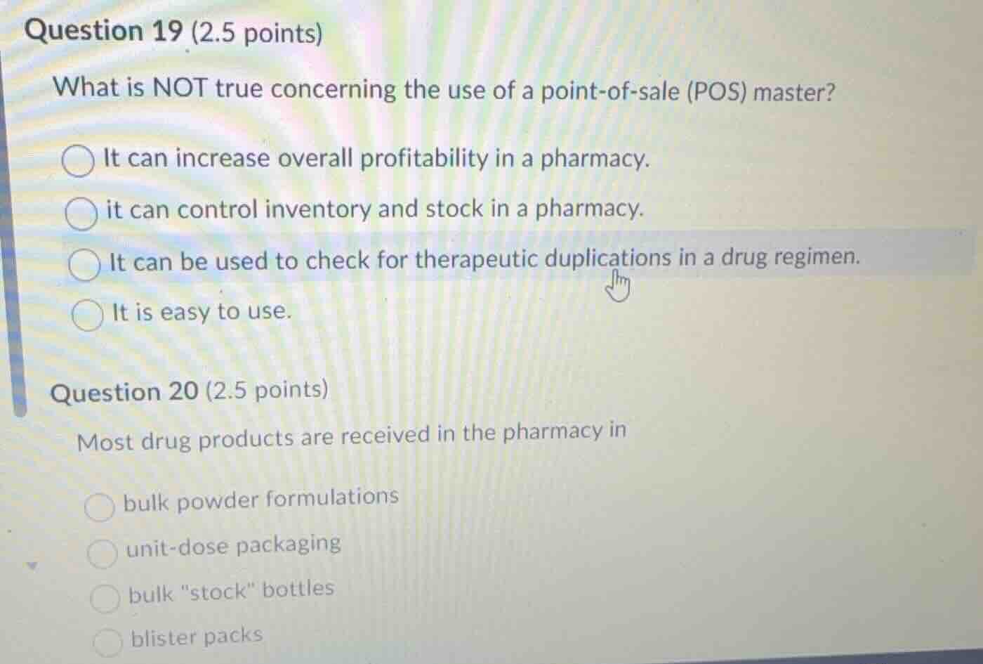 question 19 (2.5 points) what is not true concerning the use of a point…