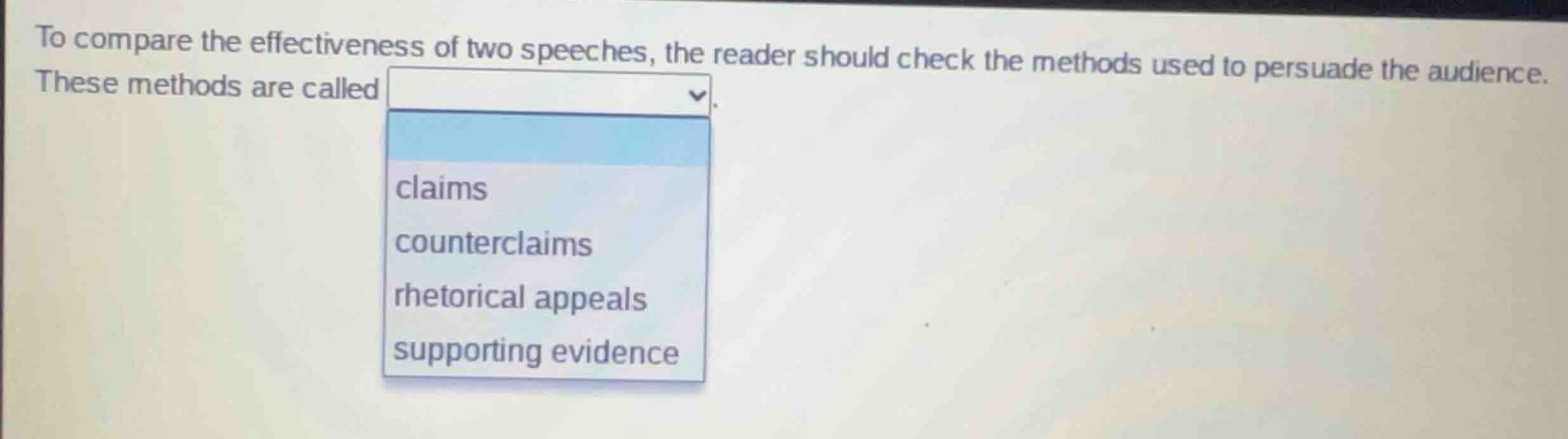 to compare the effectiveness of two speeches, the reader should check t…