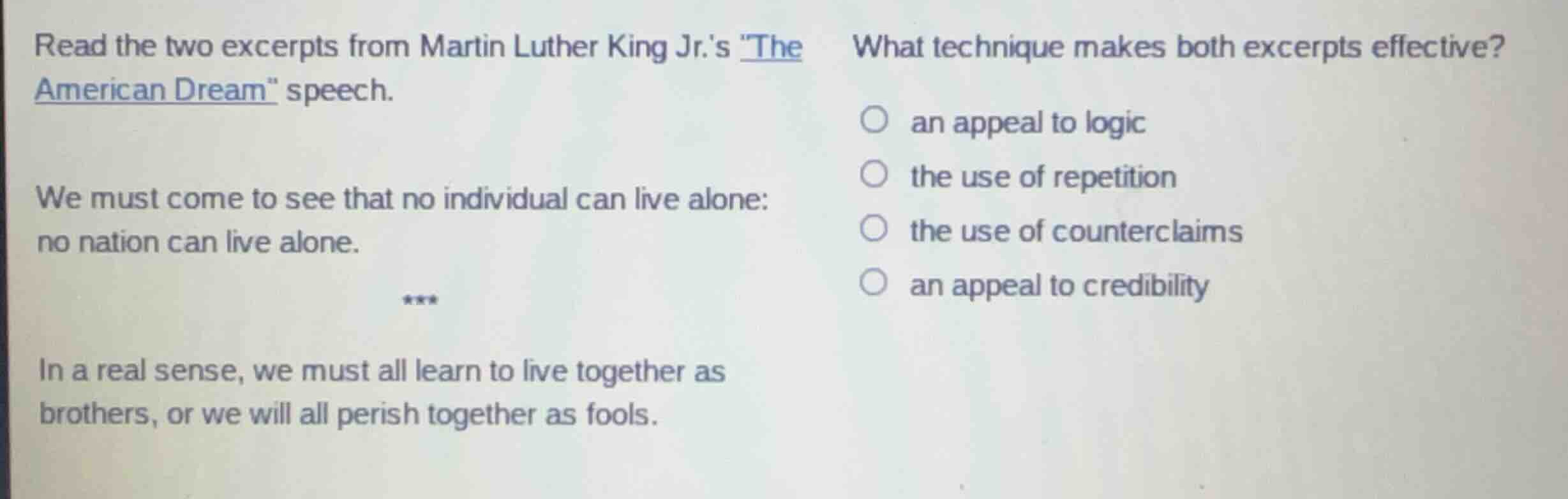 read the two excerpts from martin luther king jr.s \the american dream\…