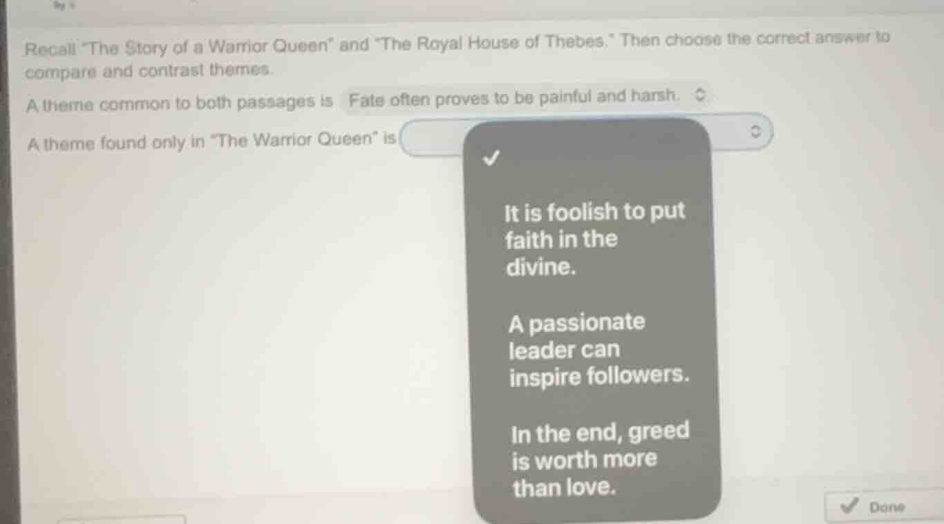 recall \the story of a warrior queen\ and \the royal house of thebes.\ …