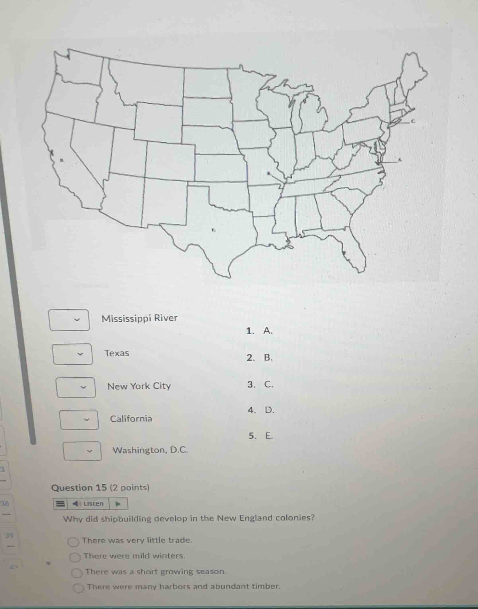 mississippi river 1. a. texas 2. b. new york city 3. c. california 4. d…