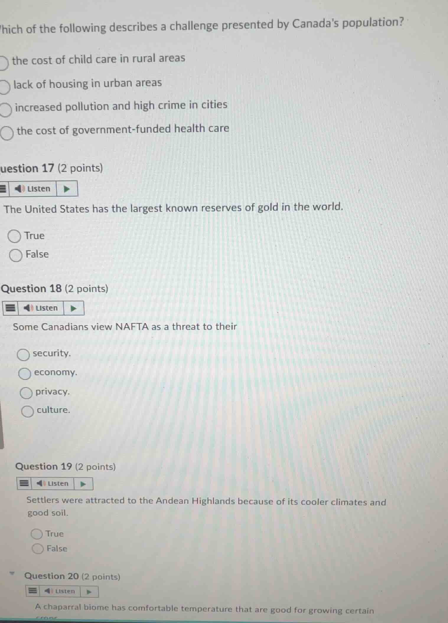 which of the following describes a challenge presented by canadas popul…