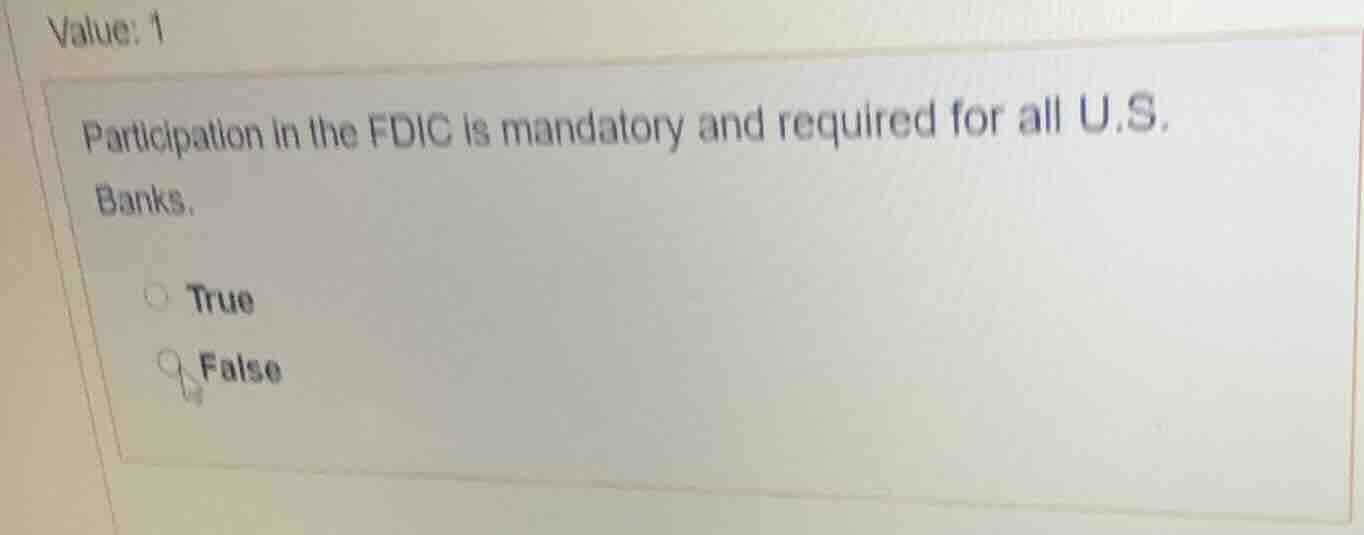 value: 1 participation in the fdic is mandatory and required for all u.…