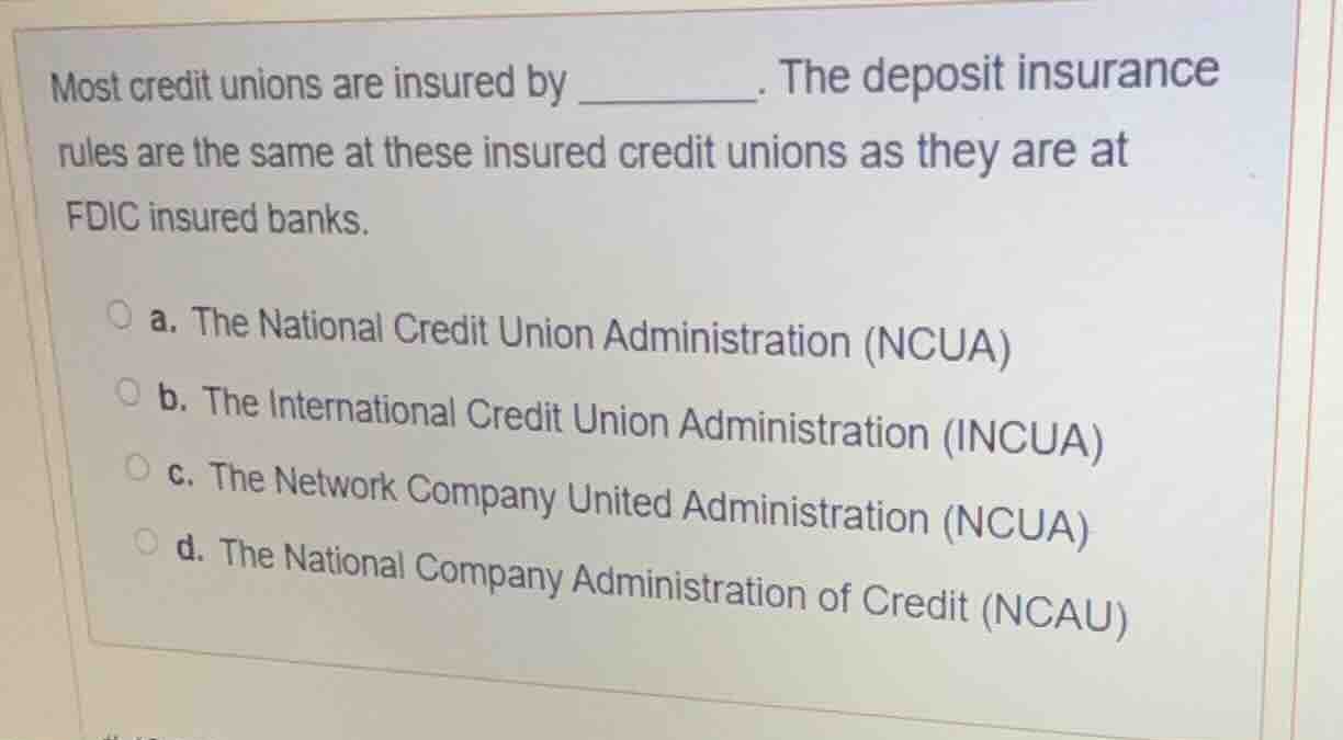 most credit unions are insured by _______. the deposit insurance rules …