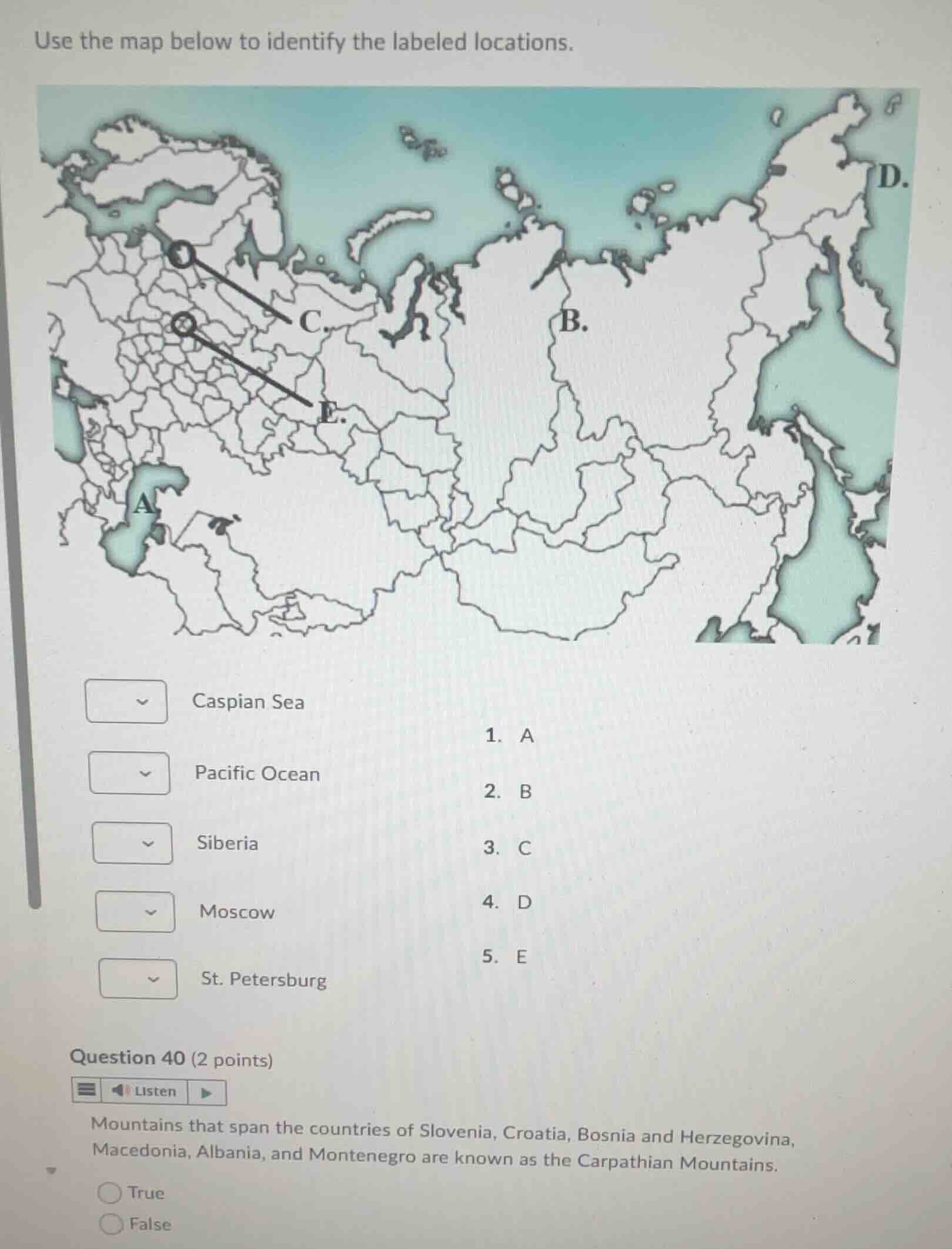 use the map below to identify the labeled locations. caspian sea pacifi…