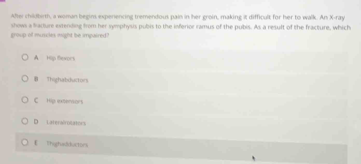 after childbirth, a woman begins experiencing tremendous pain in her gr…