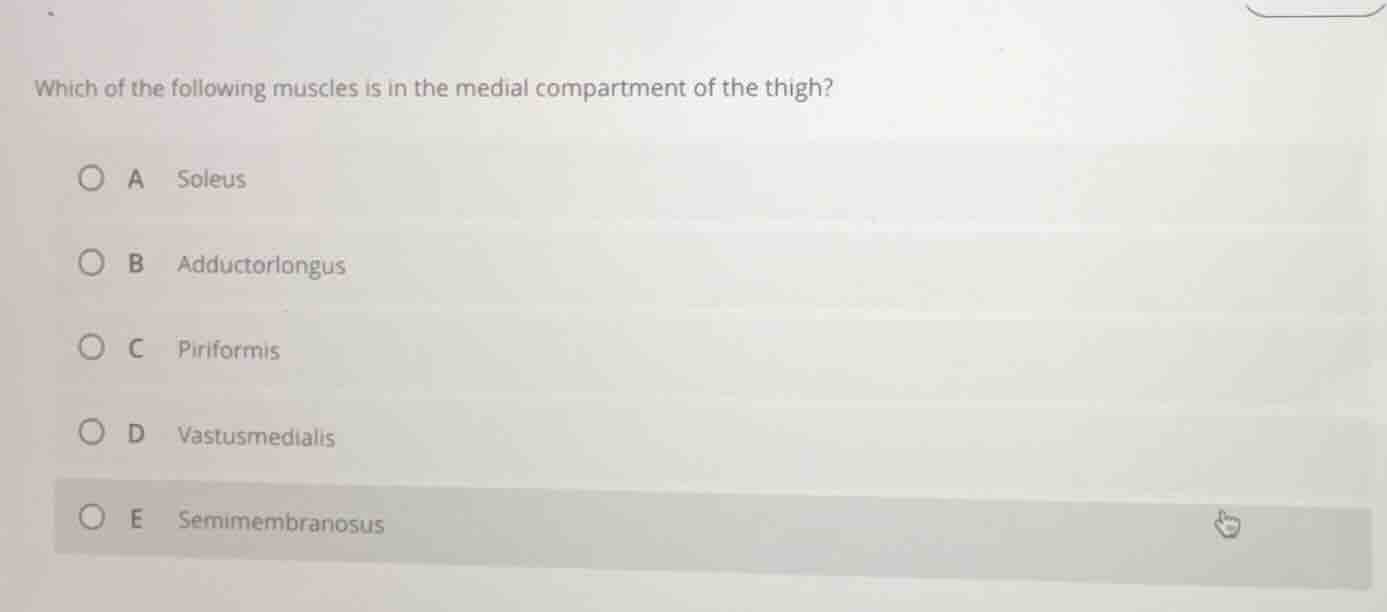which of the following muscles is in the medial compartment of the thig…