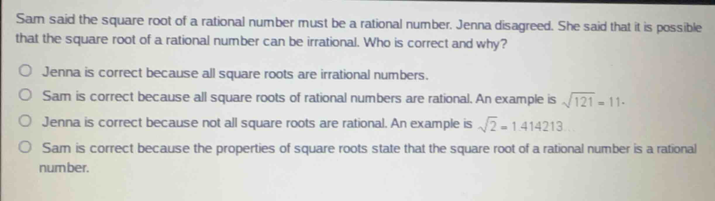 sam said the square root of a rational number must be a rational number…
