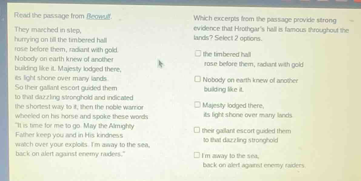 read the passage from beowulf. they marched in step, hurrying on till t…