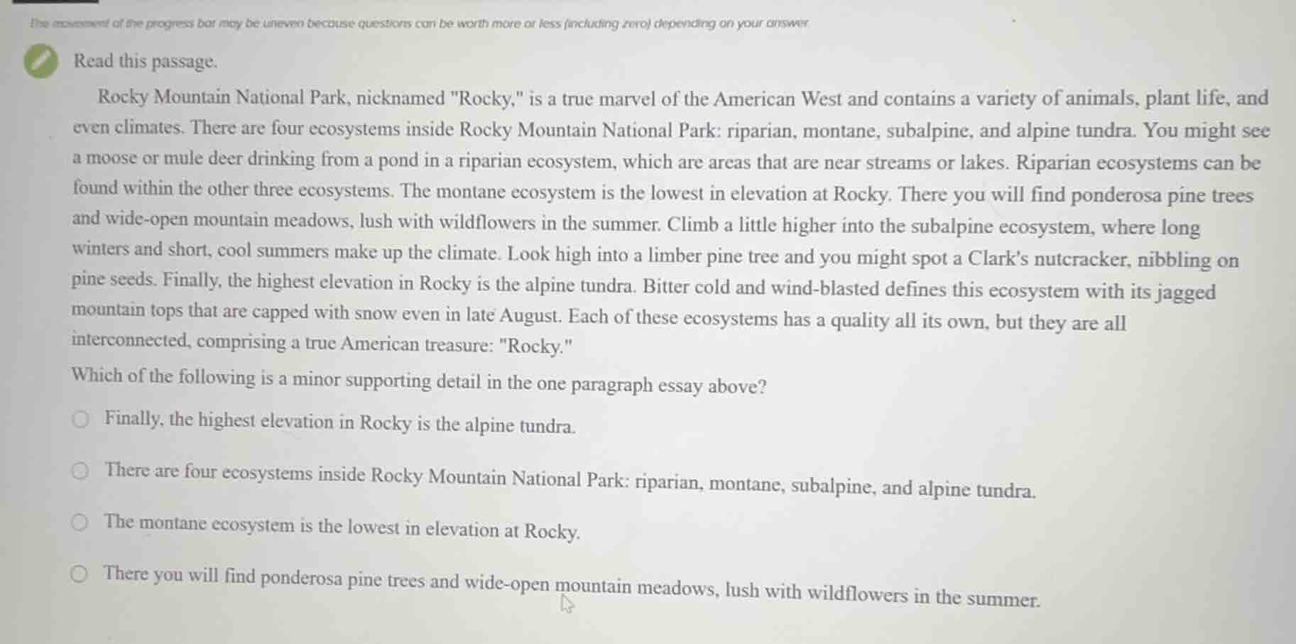 read this passage. rocky mountain national park, nicknamed ocky,\ is a …