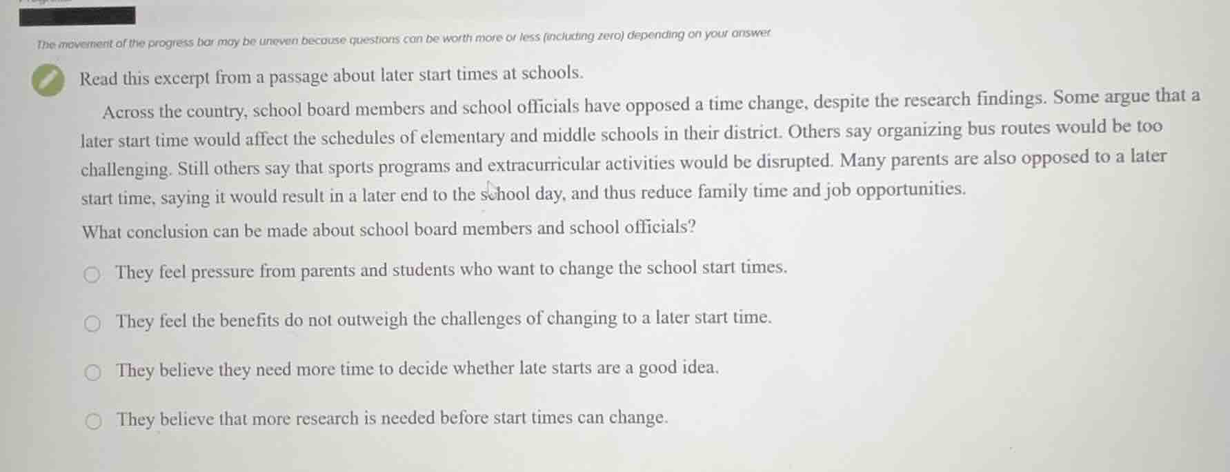 read this excerpt from a passage about later start times at schools. ac…