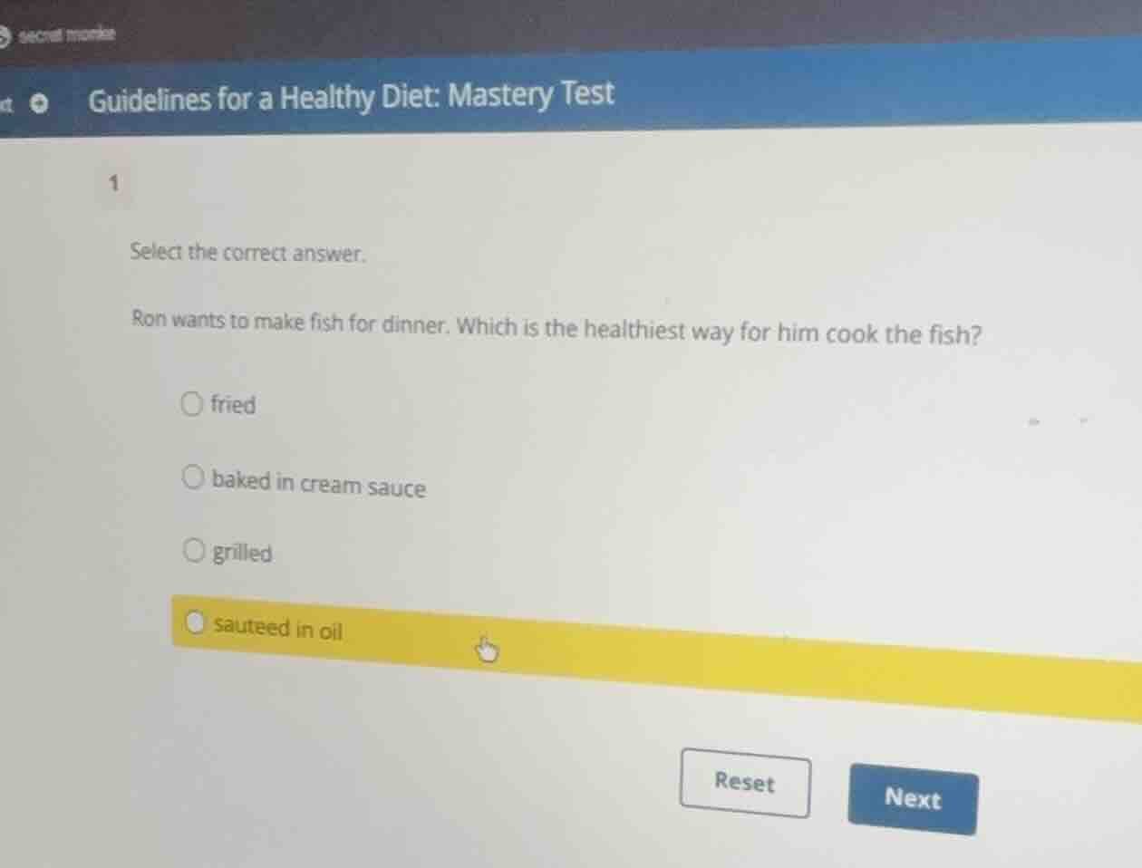 guidelines for a healthy diet: mastery test 1 select the correct answer…