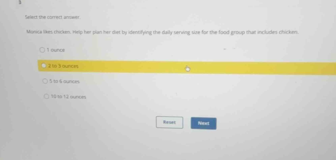 select the correct answer. monica likes chicken. help her plan her diet…