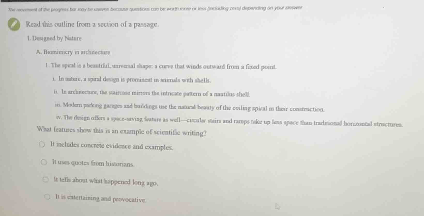 read this outline from a section of a passage. i. designed by nature a.…