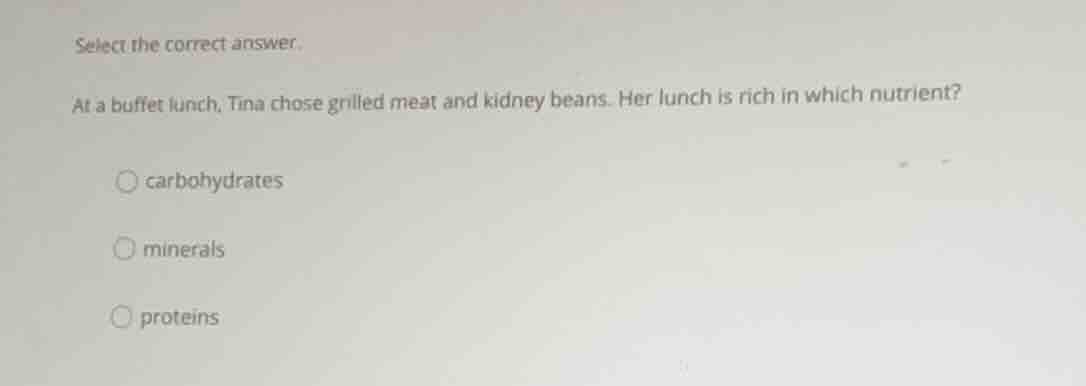 select the correct answer. at a buffet lunch, tina chose grilled meat a…