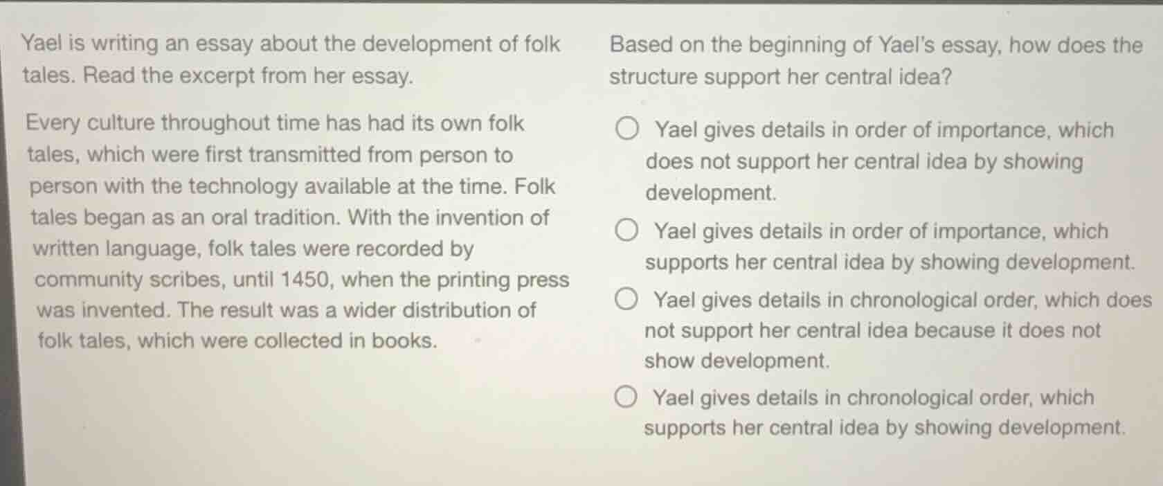 yael is writing an essay about the development of folk tales. read the …