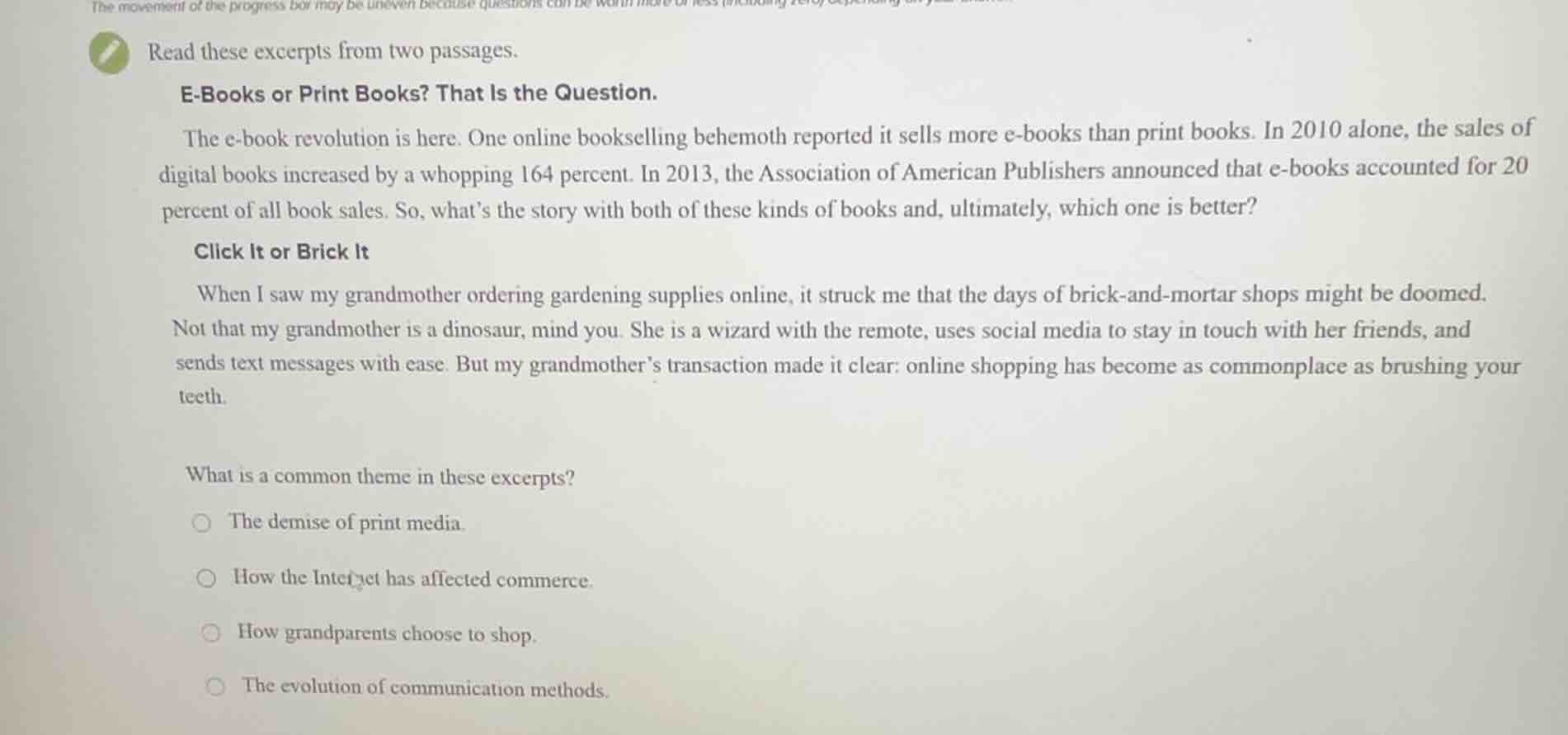 read these excerpts from two passages. e-books or print books? that is …