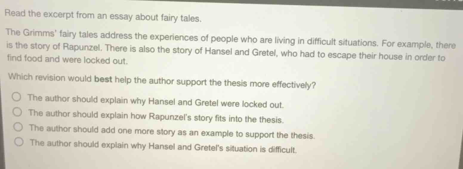 read the excerpt from an essay about fairy tales. the grimms fairy tale…