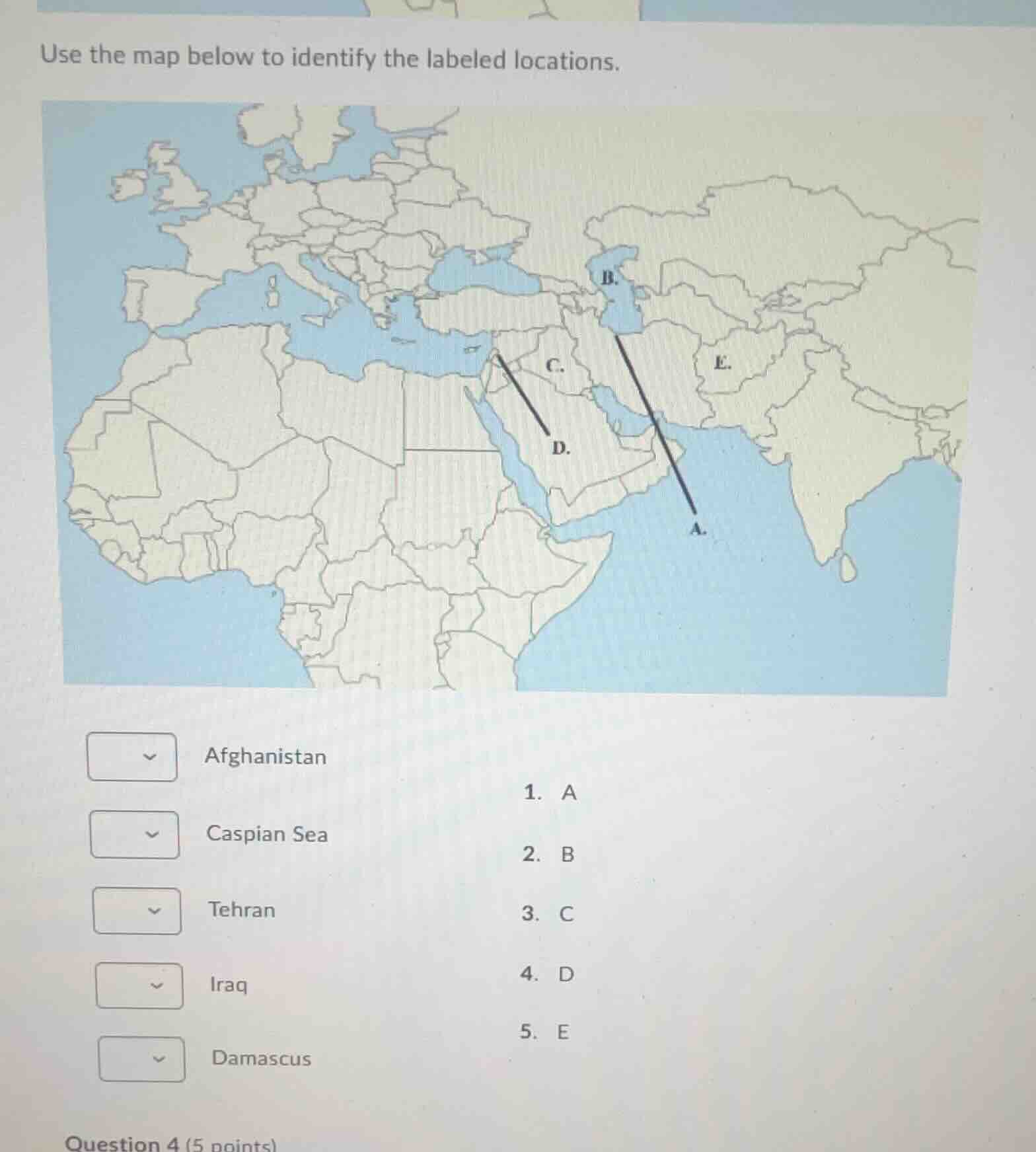 use the map below to identify the labeled locations. afghanistan caspia…