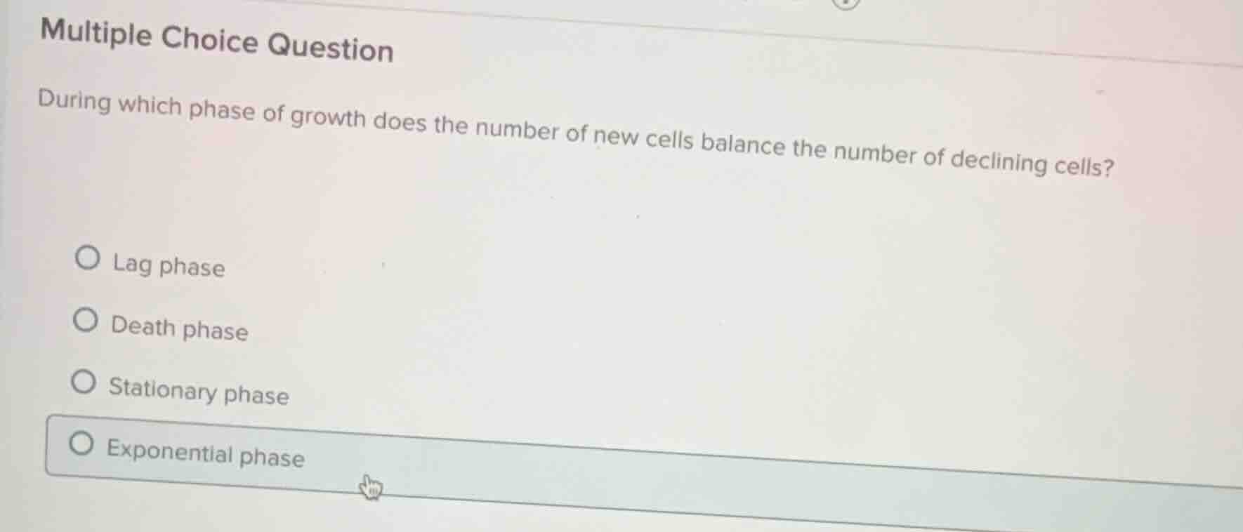 multiple choice question during which phase of growth does the number o…