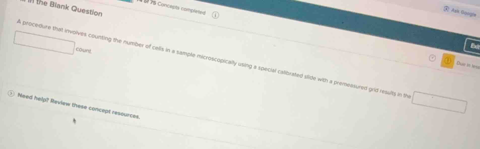 a procedure that involves counting the number of cells in a sample micr…