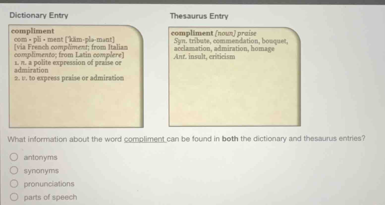 dictionary entry compliment com-pli-ment käm-plə-mənt via french compli…